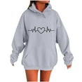 thumbnail image 2 of Ounisa Womens Pullover Fashionable Leisure Loose Heart Printed Sweatshirt Drawstring The Season Hoodie Long Sleeve Tops with Pocket, 2 of 4