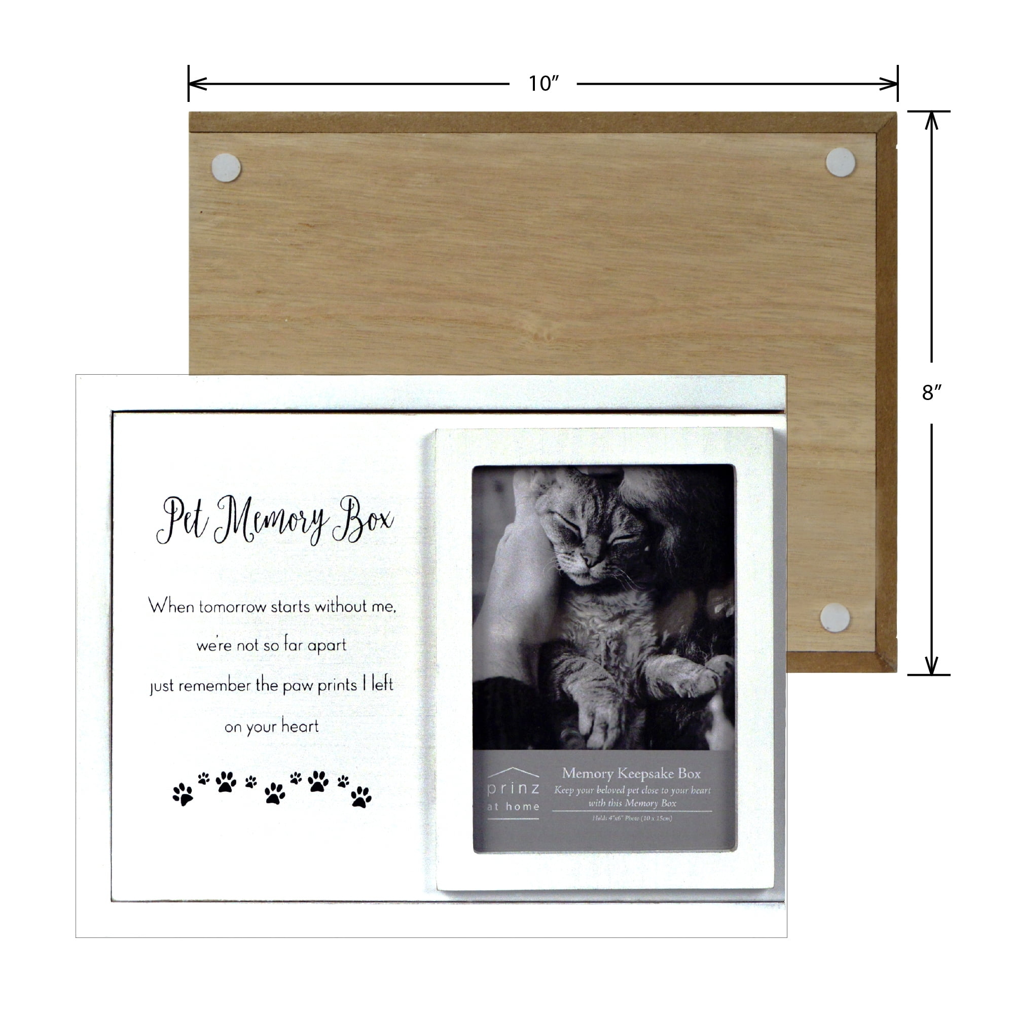 Prinz Decorative Pet Photo Keepsake Memory Box, 10" x  3.75", White Wash