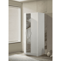 Michael 29.5" White Double Door Wardrobe Cabinet with Shelf & Hanging Rod – Compact Storage Armoire for Bedroom/Closet