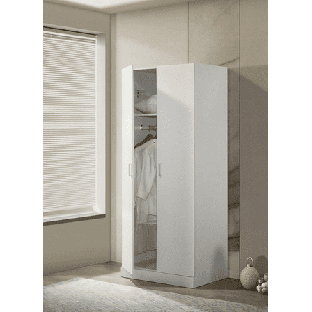 Michael 29.5" White Double Door Wardrobe Cabinet with Shelf & Hanging Rod – Compact Storage Armoire for Bedroom/Closet