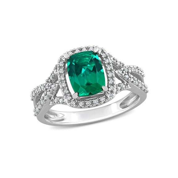 2.00 Carat (Ctw) Lab-Created Cushion Emerald Ring in 10K White Gold with Diamonds for Women