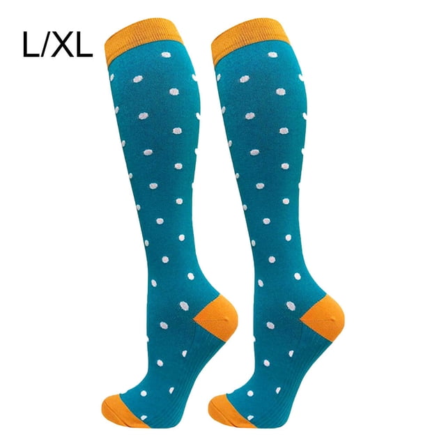thinsony Chaussettes de Compression 20-30mmhg Longueur Genou Bas de Sport pour Unisexe Course Cyclisme, Bleu, L/TG