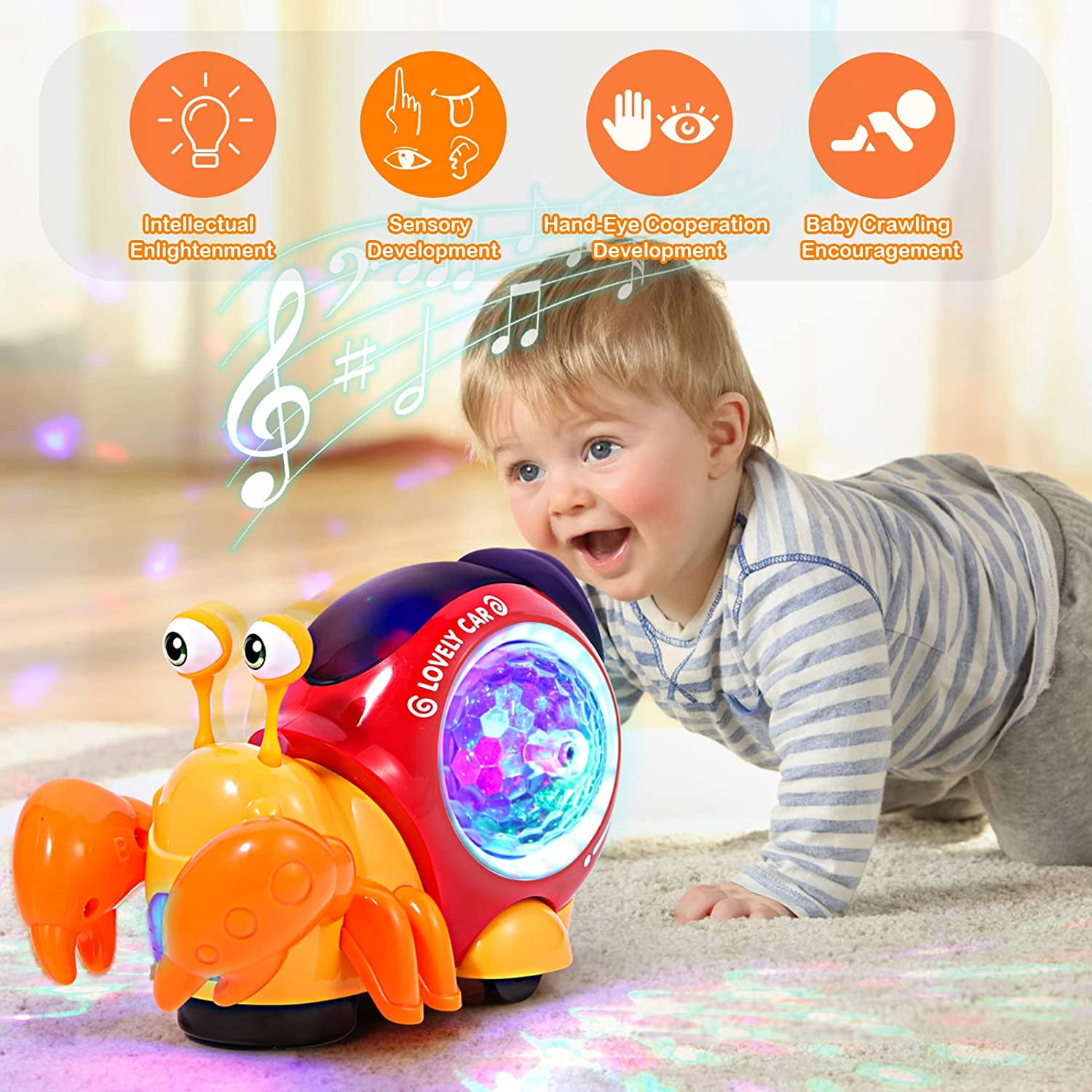 ZONICE Crawling Crab Baby Toy with Music and LED Light Up for Kids, Toddler  Interactive Learning Development Toy with Automatically Avoid Obstacles