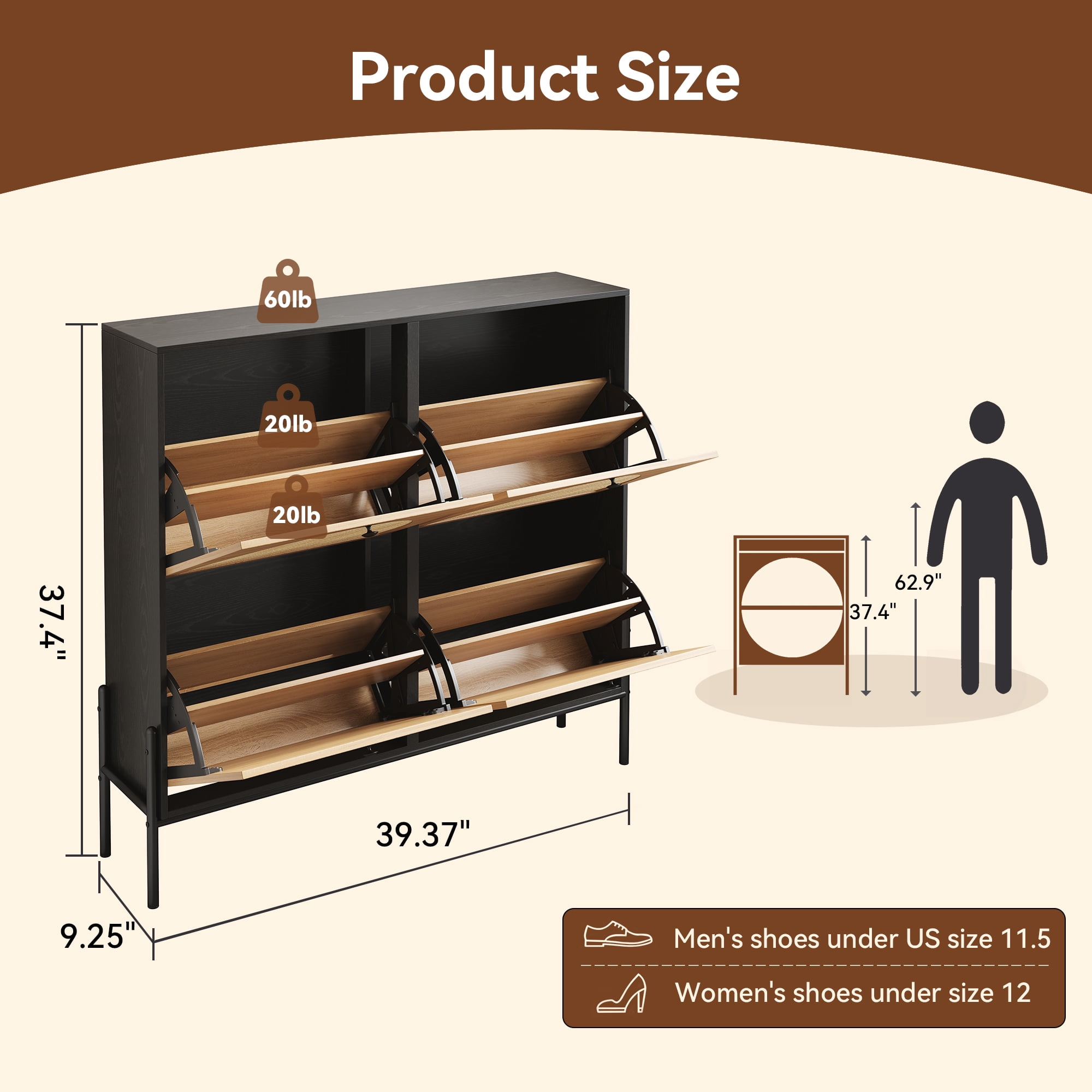 Elegant Space-Saving Rattan Shoe Cabinet with 4 Flip-Down Doors