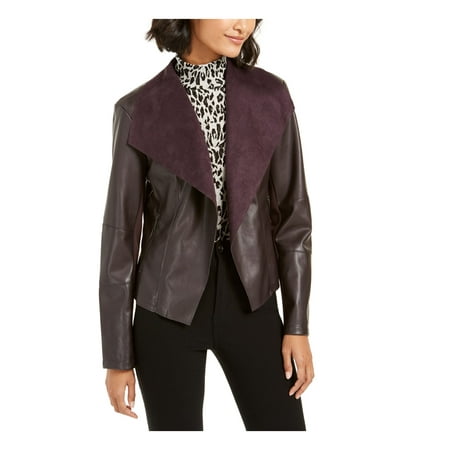 BAR III Womens Purple Faux Suede Open Jacket M