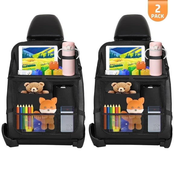 Xueyu Car Backseat Organizer with Table Tray, Multiple Storage Pockets Backseat Car Organizer with Tablet Holder, Foldable Tray with Spacious Pockets for Effortless Organization, 2 Pack