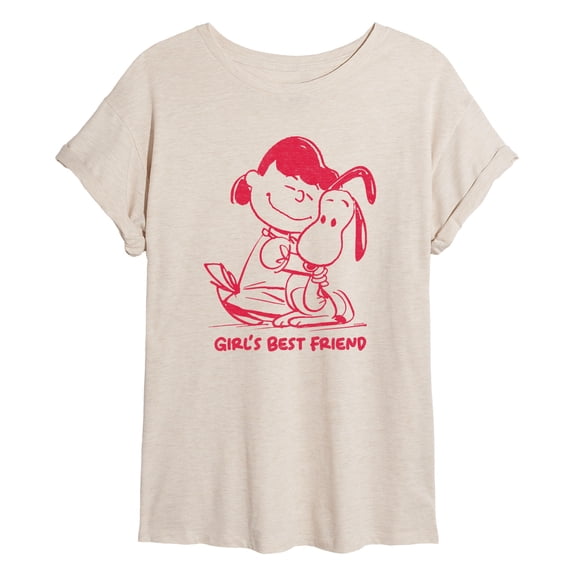 Peanuts - Girl's Best Friend Lucy & Snoopy - Juniors Oversized Graphic T-Shirt