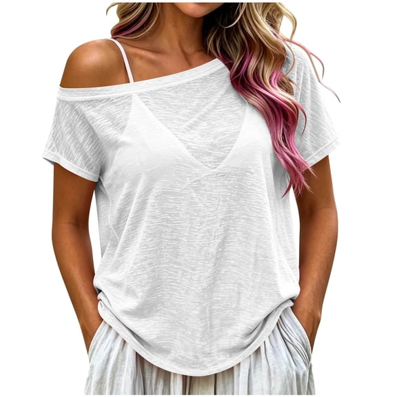 Posijego Mesh Tops for Women Short Sleeve See Through Shirts Summer Casual Lightweight Beach Vacation Swim Cover-up T-Shirts