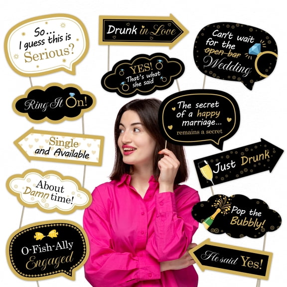 Engagement Party Photo Booth Props Set – Bridal Celebration Decorations for Couples & Friends (12 pcs)