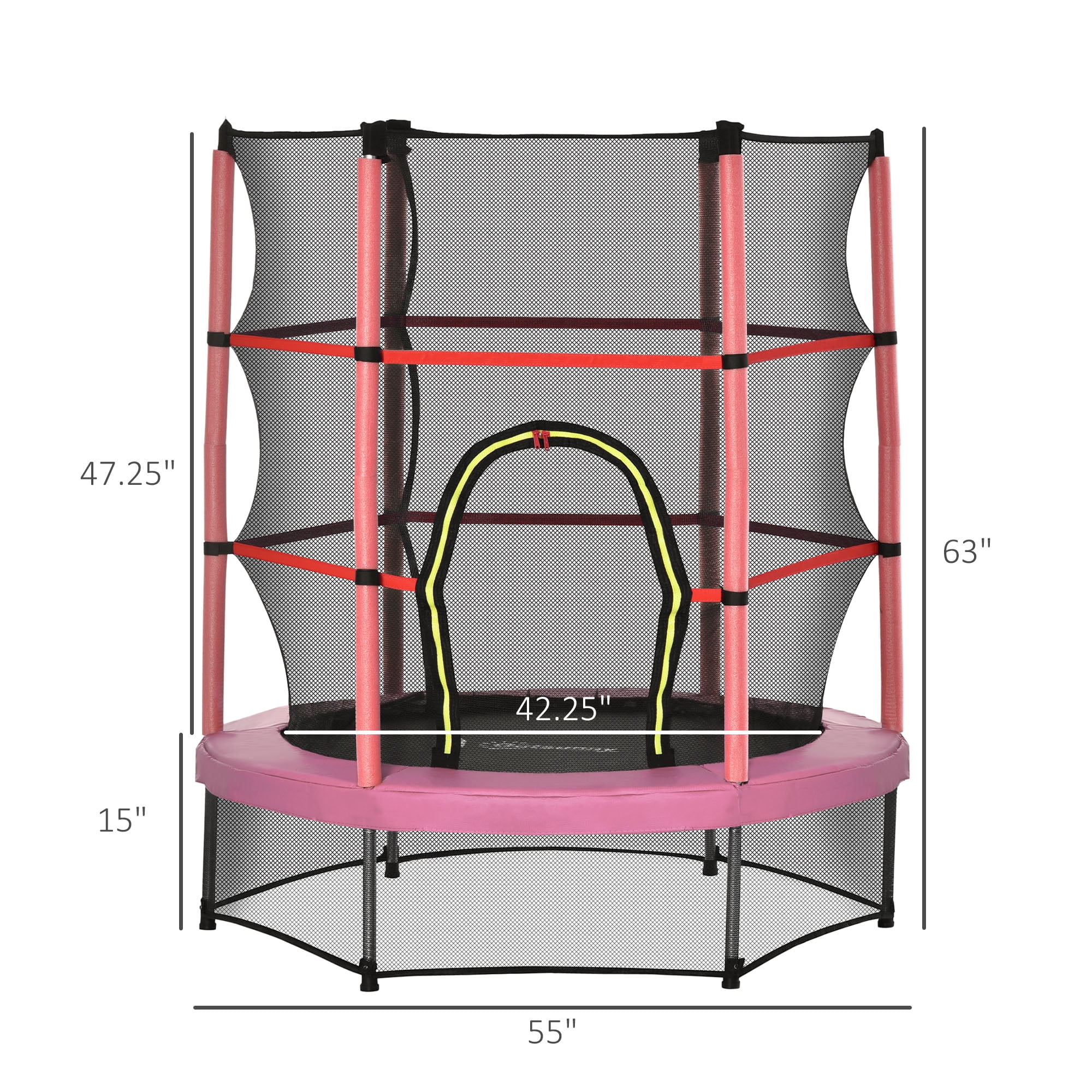 Outsunny Φ5FT Kids Trampoline with Enclosure Net, Springless, Safety Pad and Steel Frame for Indoor, Toddler Round Bouncer for Age 3 to 6 Years Pink