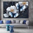 thumbnail image 2 of Mudket Blue and Gold-Trimmed Butterflies with White Roses Canvas Wall Art, Floral Wall Decor, Framed Ready to Hang Artwork for Living Room Bedroom Office - 12"L x 8"W, 2 of 10