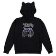thumbnail image 3 of Coraline Twitchy Witchy Girl Text with Iridescent Black Sequins and Chenille Embroidery on Black Cat hoodie Adult-Large, 3 of 5