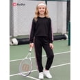 thumbnail image 3 of PatPat Girls Clothes 2 Piece Outfit Set Long Sleeve Top Pants Leopard Side Print Black 9-10Y, 3 of 12