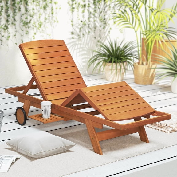 Auranook Outdoor Chaise Lounge Chair w/Wheels Adjustable Backrest & Leg Area for Backyard