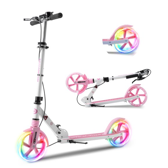 Welmotive Kick Scooter for Kids Ages 8+ Teens & Adults, with front handbrake and Rear Brake, and Adjustable Handlebars, Big Sturdy PU flash Wheels Great Gift & Toy