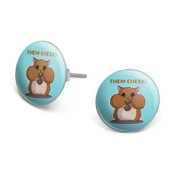 Hamster Them Cheeks Eating Sunflower Seed Novelty Silver Plated Stud Earrings