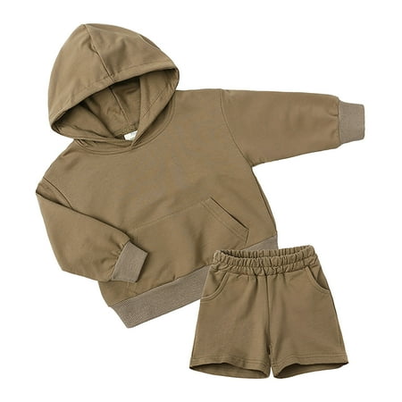 

JIEU Toddler Girls Boys Winterr Fashion Leisure Long Sleeve Solid Colour Lightweigh Breathable Hoodie Tops Shorts 2PCS Outfits Clothes Set for Babys Clothes