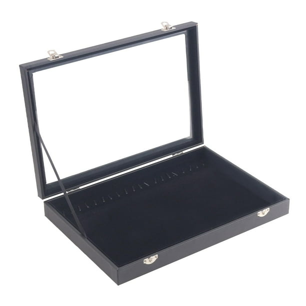 Bandeja para joyas con tapa transparente, vitrina de para joyas, organizador de collares a prueba de polvo y con cerradura, bandeja para Negro