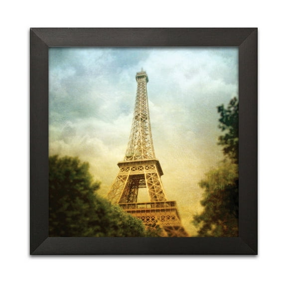 Blue and Yellow Paris Eiffel Tower in Paris Adult/Teen Decor; 1 - 12" x 12" Black Frame
