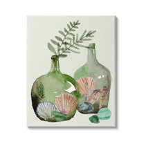 Stupell Industries Fern Foliage in Green Glass Jugs Nautical Seashells, 30 x 40, Design by Melissa Wang 