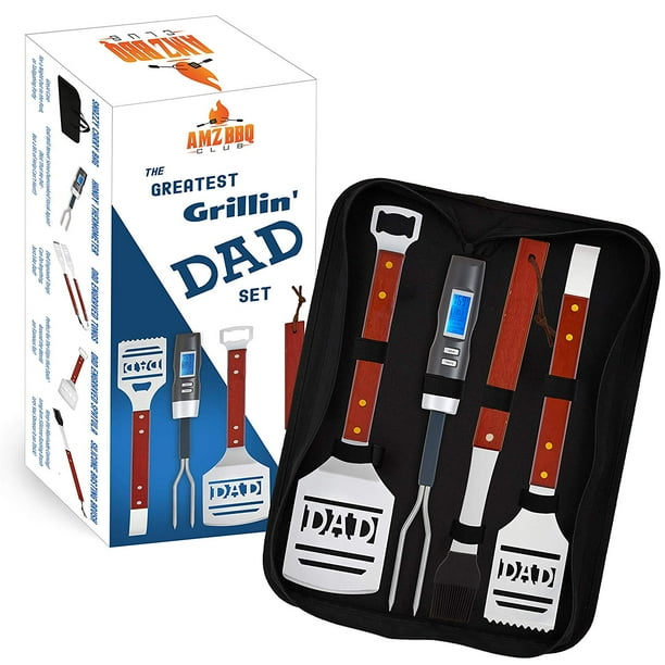 Dad BBQ Grill Set with Carry Case 4Piece Includes Spatula, Tongs