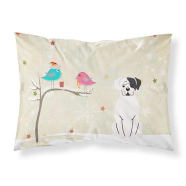 Carolines Treasures  Christmas Presents Between Friends White Boxer Cooper Fabric Standard Pillowcase