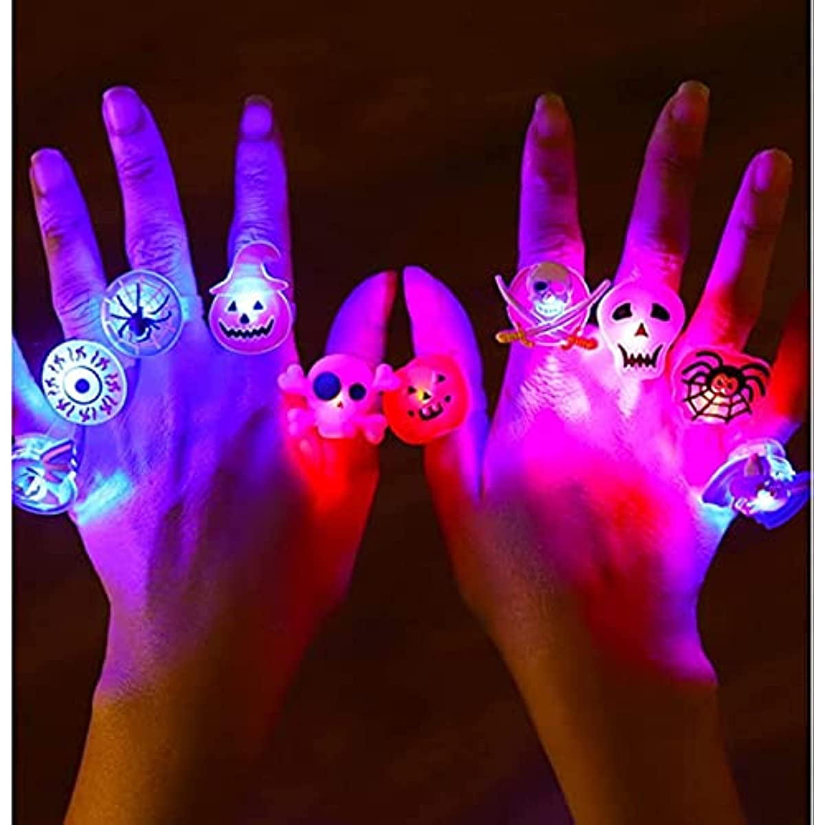 LINLIN 50pcs Halloween Led Light Up Rings, Party Favors Flash Rings for