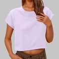 thumbnail image 2 of Yuyuzo Crop Tops pour Femmes T-Shirts à Manches Courtes Col Rond T-Shirts Unis Coupe Ample Été, 2 of 5