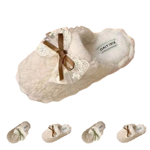Bixock Slippers for Womens Indoor House Cotton Shoes Multi Size Bow Fluzzy Fleece Slide Warm Comfortable Non-Sliped Women Shoes