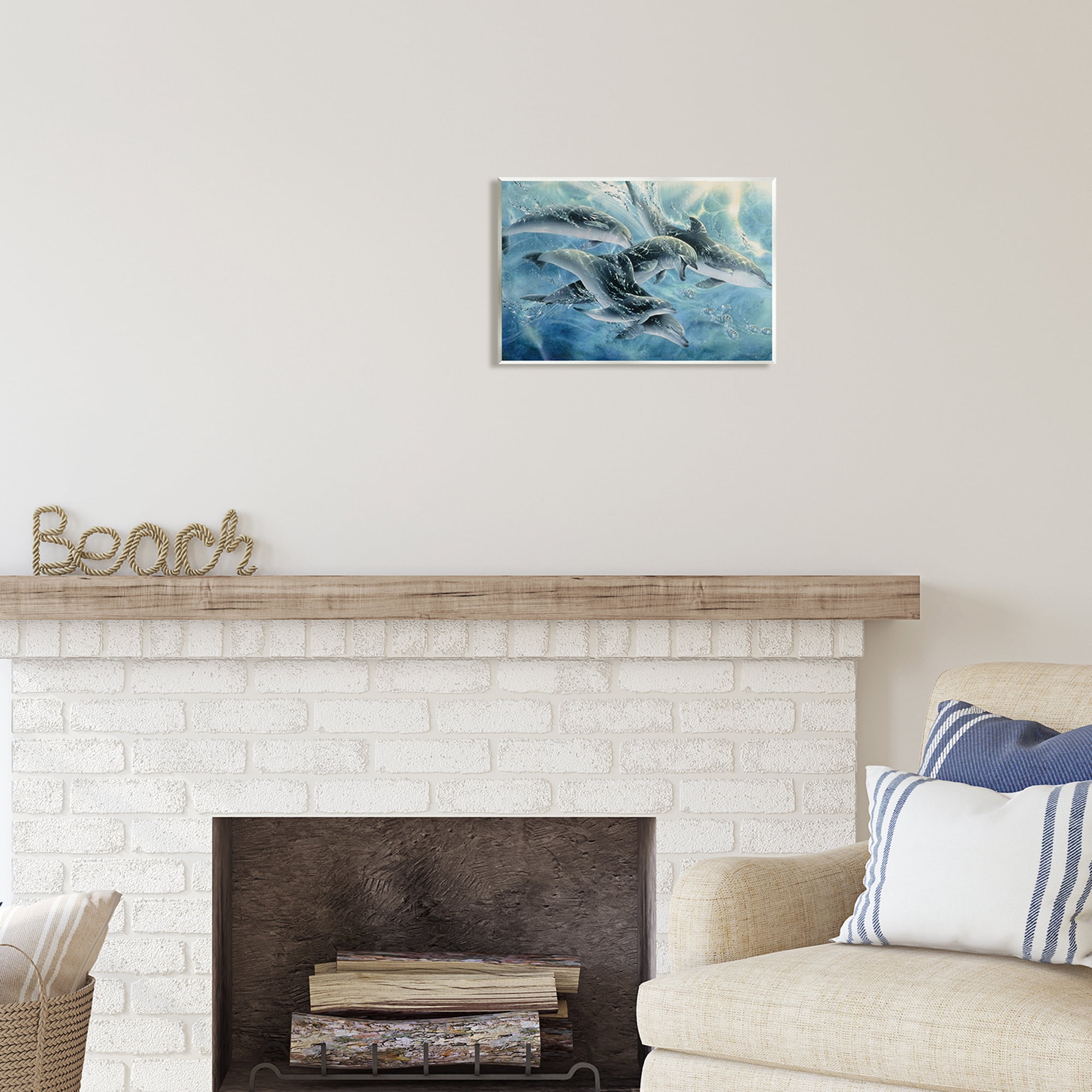 Stupell Industries Playful Passage Dolphins Swimming Coastal Painting Unframed Art Print Wall Art