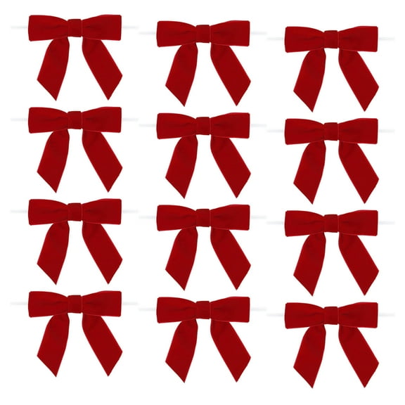 12 Pcs Velvet Bows with Twist Tie Vintage Christmas Velvet Ribbon Bows for Xmas Tree Wreath Treat Bags Wedding Brithday Party Supplies (Red)