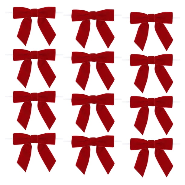 12 adornos navideños con lazos de terciopelo con forma de varita mágica | Adornos para árboles y accesorios para envolver regalos | Lazos rojos y verdes con ribete dorado