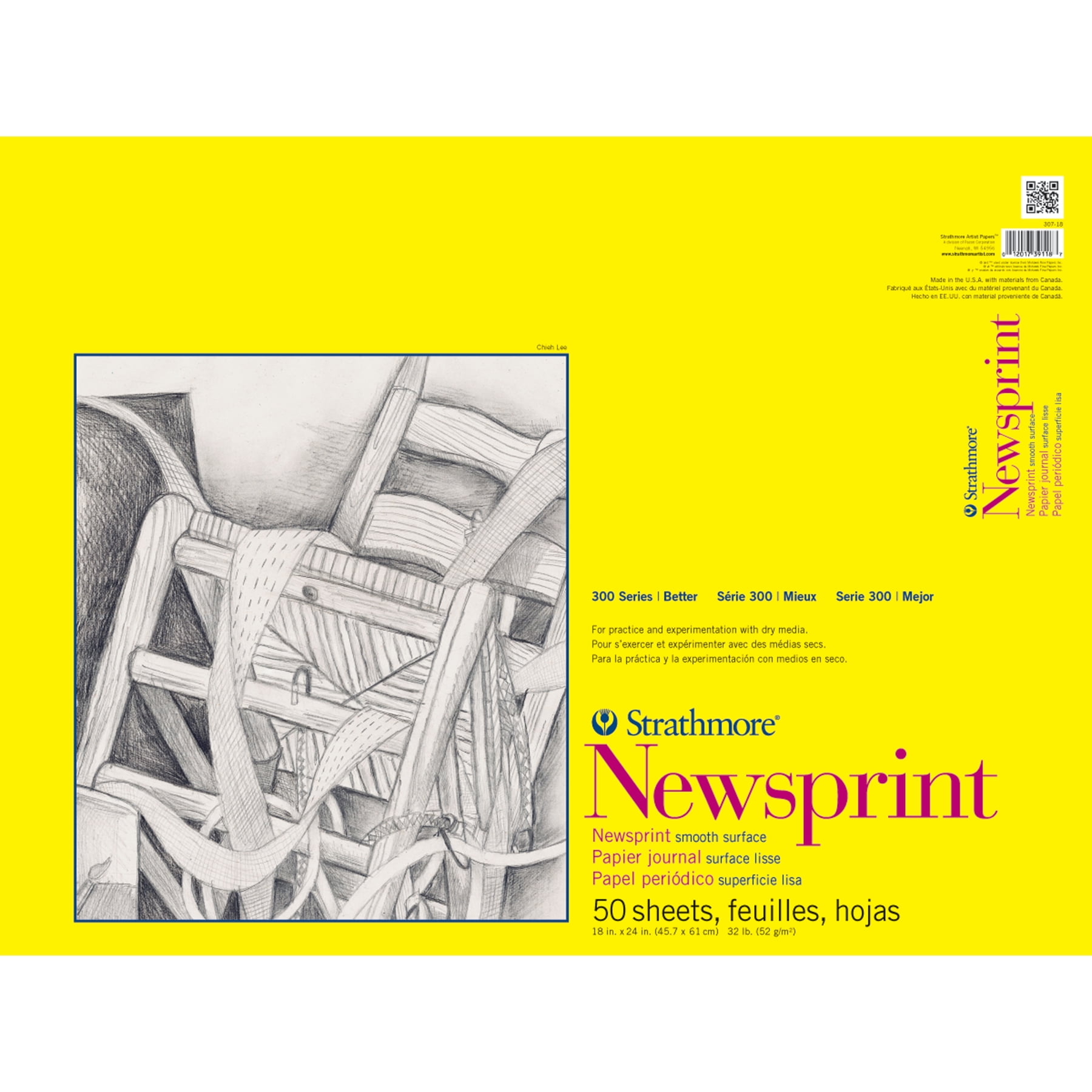 Strathmore 300 Series Newsprint Pad, Tape Binding, 50 Sheet, 18x24 inch, Pack of 2