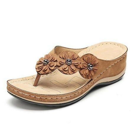 

Flower Clip Toe Beach Sandals with Rubber Sole Women\ s Flip Flops Outdoor Slippers New