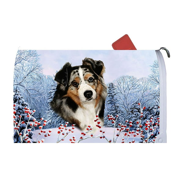 Australian Shepherd Blue Merle - Best of Breed Dog Breed Winter Berries Mail Box Cover
