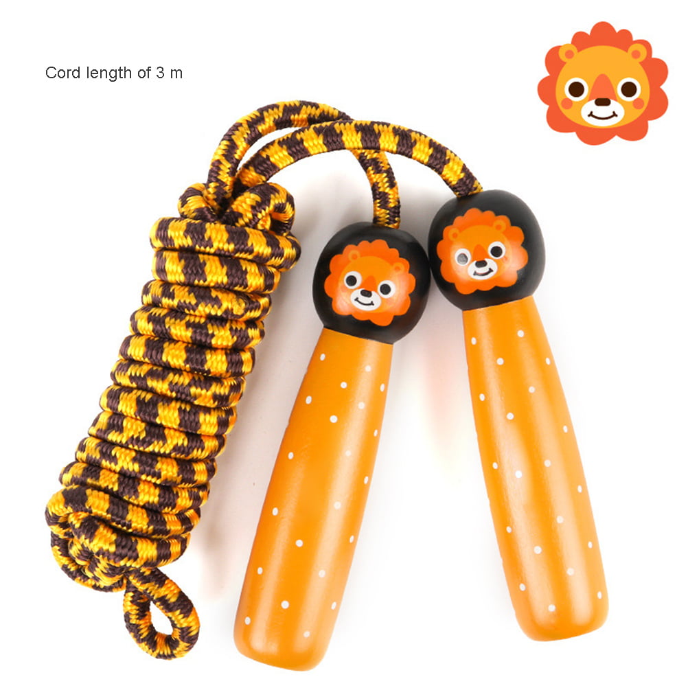 Traditional Children Skipping Rope Wooden Cute Animal Handle Outdoor Game IT 