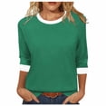 thumbnail image 2 of thefmos Women's Fall Winter Round Neck 3/4 Sleeve Solid Basic Casual Pullover Tops Tshirt Comfy Loose Fit Blouses for Women Cute Trendy Everyday Wear Business Work Clothes, Green L, 2 of 8