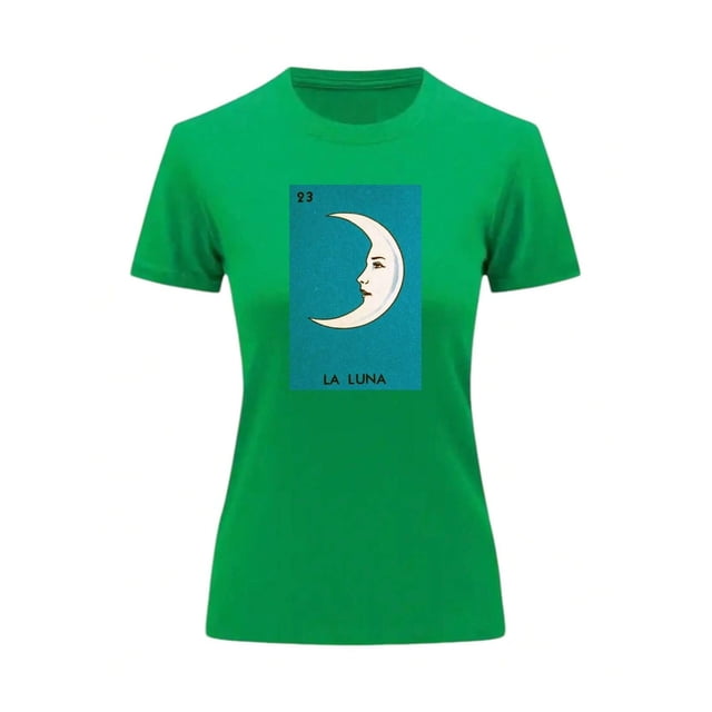 Playera Unisex De La Luna Loteria Mexicana Color Verde Talla Grande Marca Emil SaEs