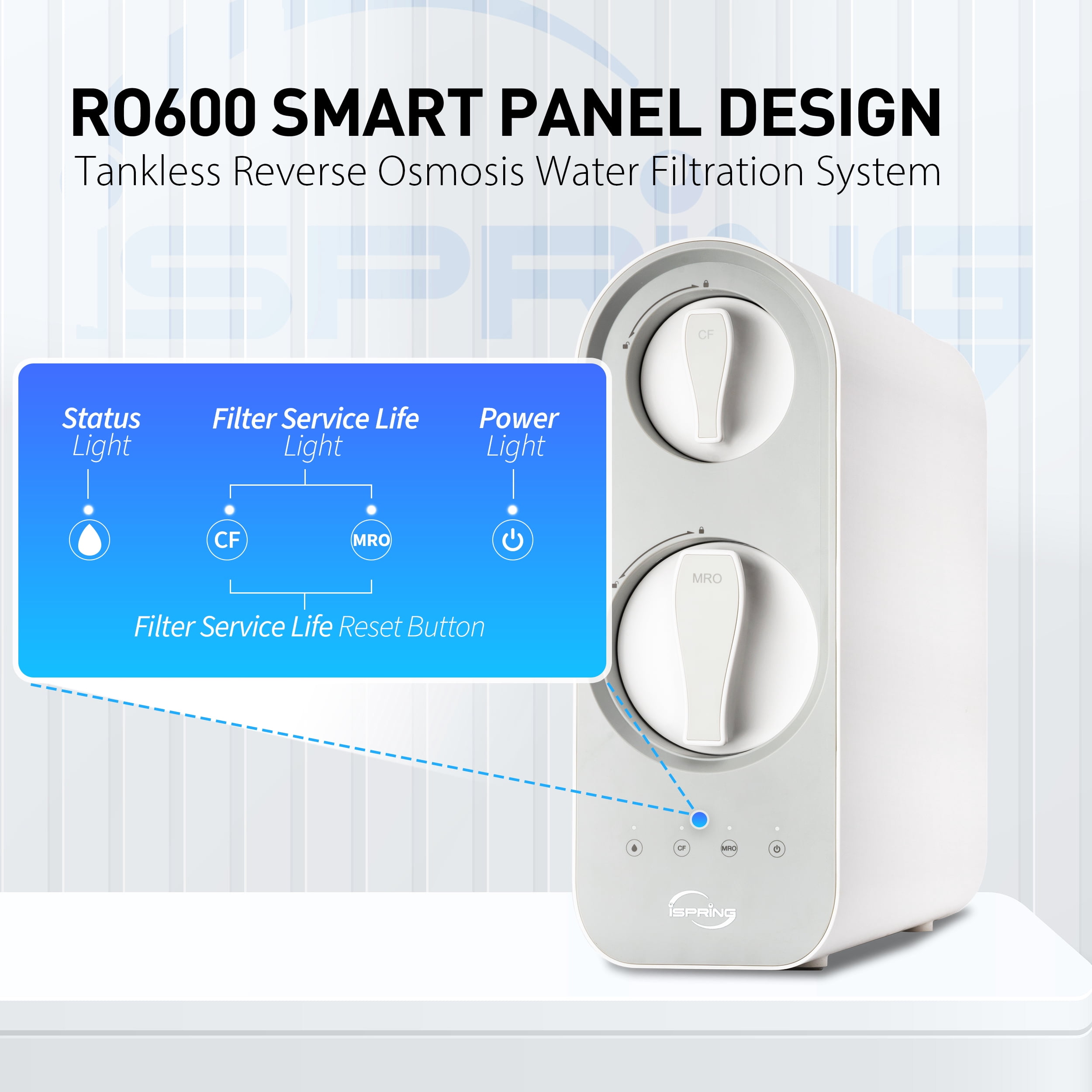 iSpring RO600BN Tankless RO Reverse Osmosis Water Filtration System, 600 GPD Fast Flow, Brushed Nickel Faucet, 2.5:1 Pure to Drain Ratio