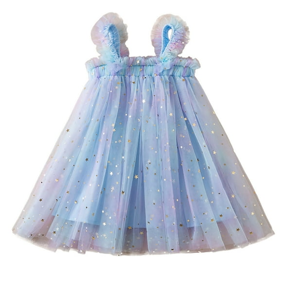 HNMKIU Toddler Girls Sleeveless Star Moon Dress for Dance Parties Stylish Summer Outfit for Little Girls for Birthdays and Celebrations