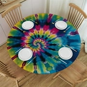Nawypu Round Tablecloth Rainbow Tie Dye Colorful Fitted Elastic Waterproof Wipeable Table Cloth Cover Decor Table Pad Cover for lndoor Outdoor-Medium
