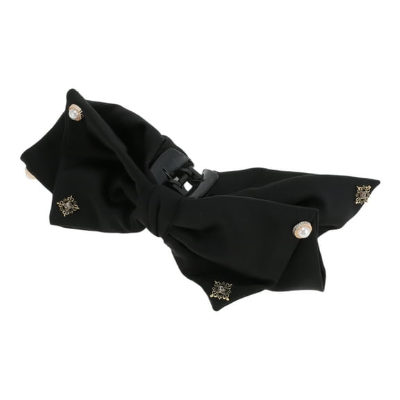 Unique Bargains 1 Pc Fashion Bow Faux Pearl Hair Clips for Home Black