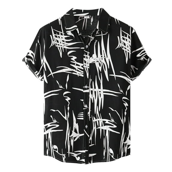 Eashery Mens Beach Shirt Loose Spring Mens Tops Black L