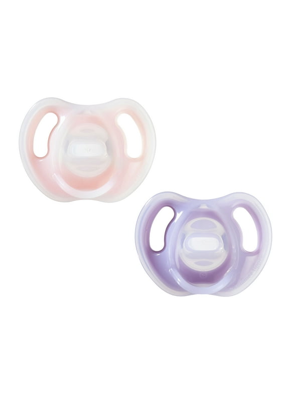 Tommee Tippee Ultra-Light Silicone Pacifier, 0-6 months, Symmetrical One-Piece Design, BPA-Free Silicone Binkies, Includes Sterilizer Box, 2 Pack