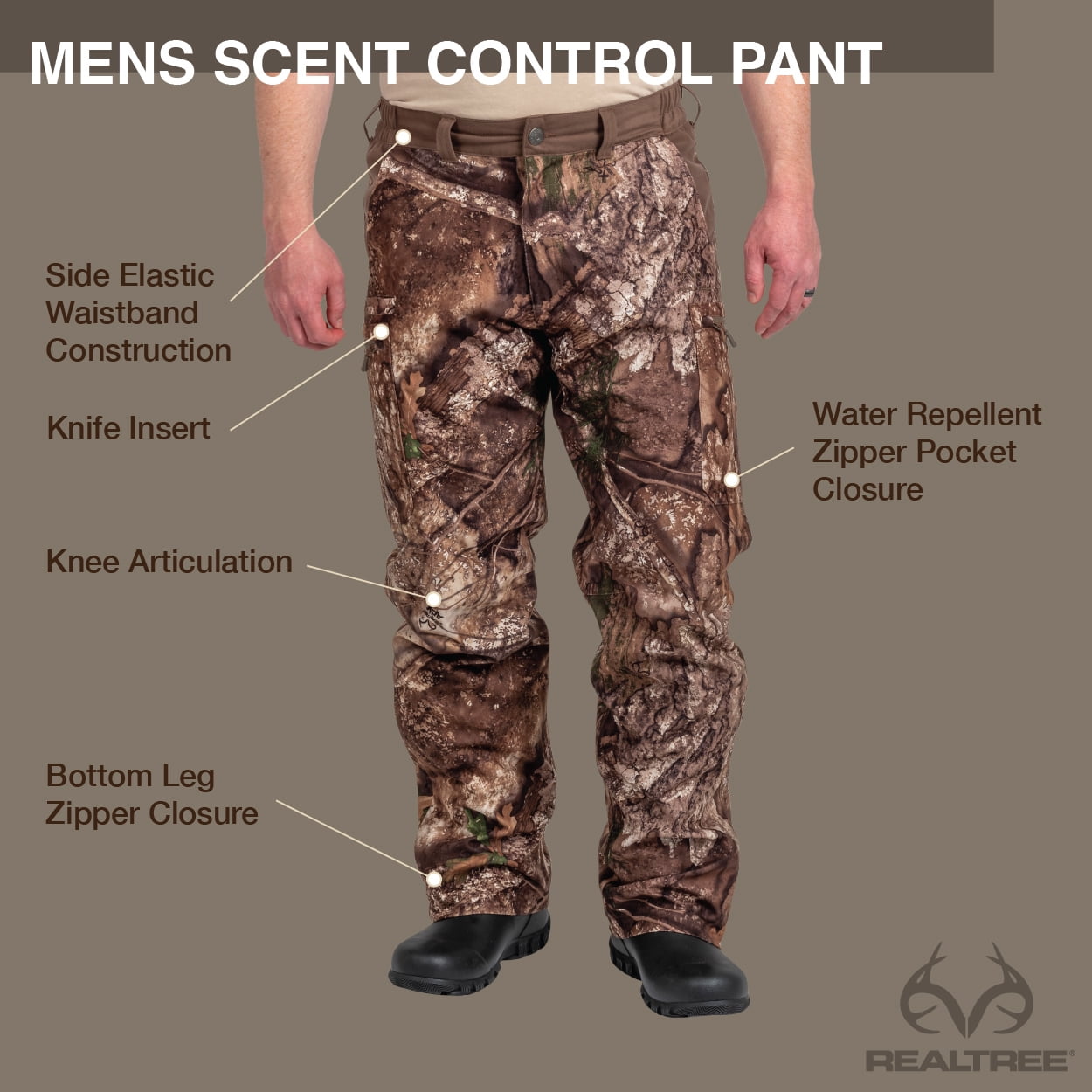 Realtree Men's Scent Control Pant, Real Tree APX, Size Medium