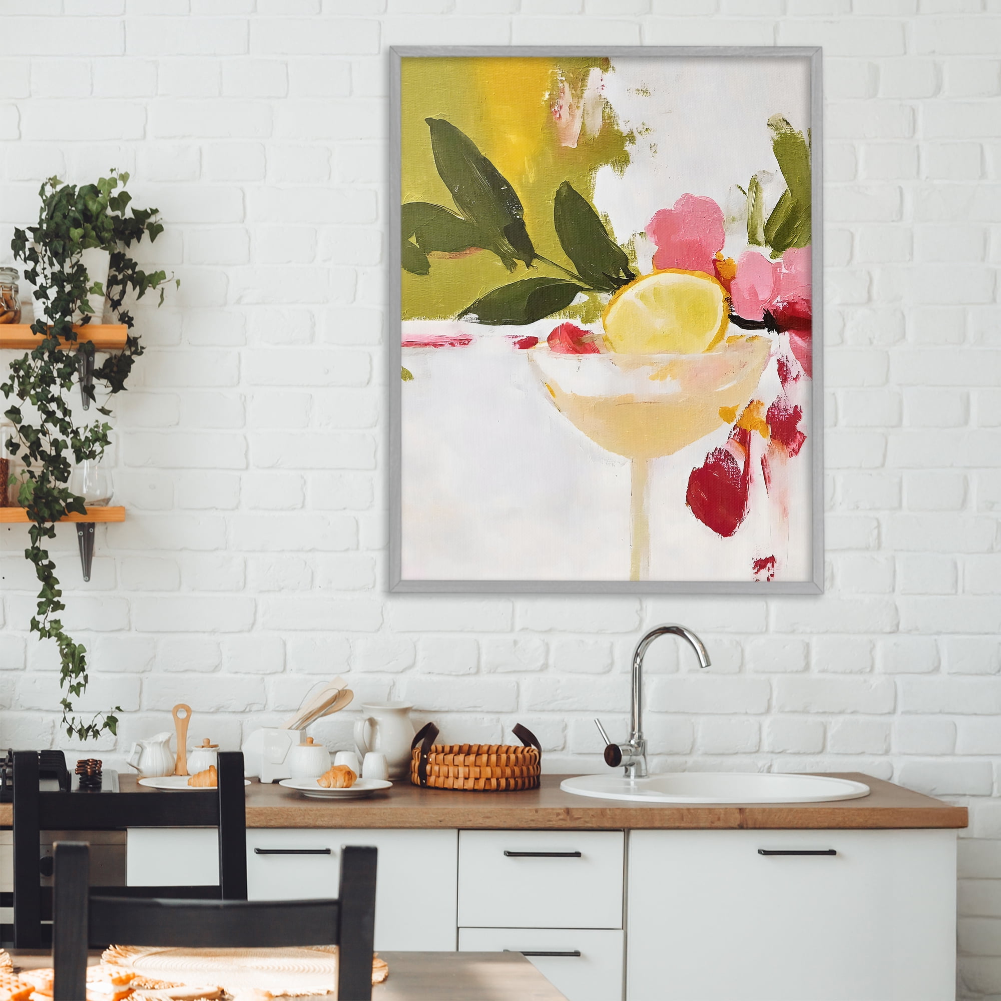 Stupell Industries Red & Pink with Lemons Gray Framed Giclee Art, design by Riley B