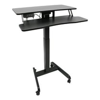 Wildnix Electric Stand Up Computer Workstation Desk, Adjustable Height Podium with 4 Lockable Wheels, Mobile Ergonomic Desk for Office & Study