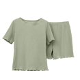 thumbnail image 5 of felwors Womens Pajamas 2 Piece Ribbed Knit Pjs Short Sleeve Sleepwear Set Summer Soft Pajamas Set Casual Lounge Sets Light Green, L, 5 of 5
