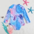 thumbnail image 5 of REDARER Girls 1 Piece Watercolor Rash Guard Swimsuit Long Sleeve Front Zipper with Ruffled Hem UPF 50+,7-8 Years, 5 of 7