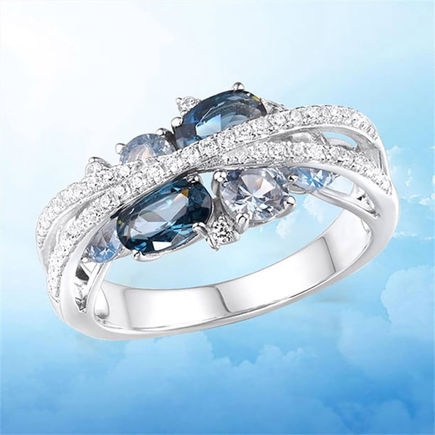 Anillos para mujer, regalos para mujer, moda para damas, diamantes, moda, forma de corazón, anillo de joyería azul para mujer.